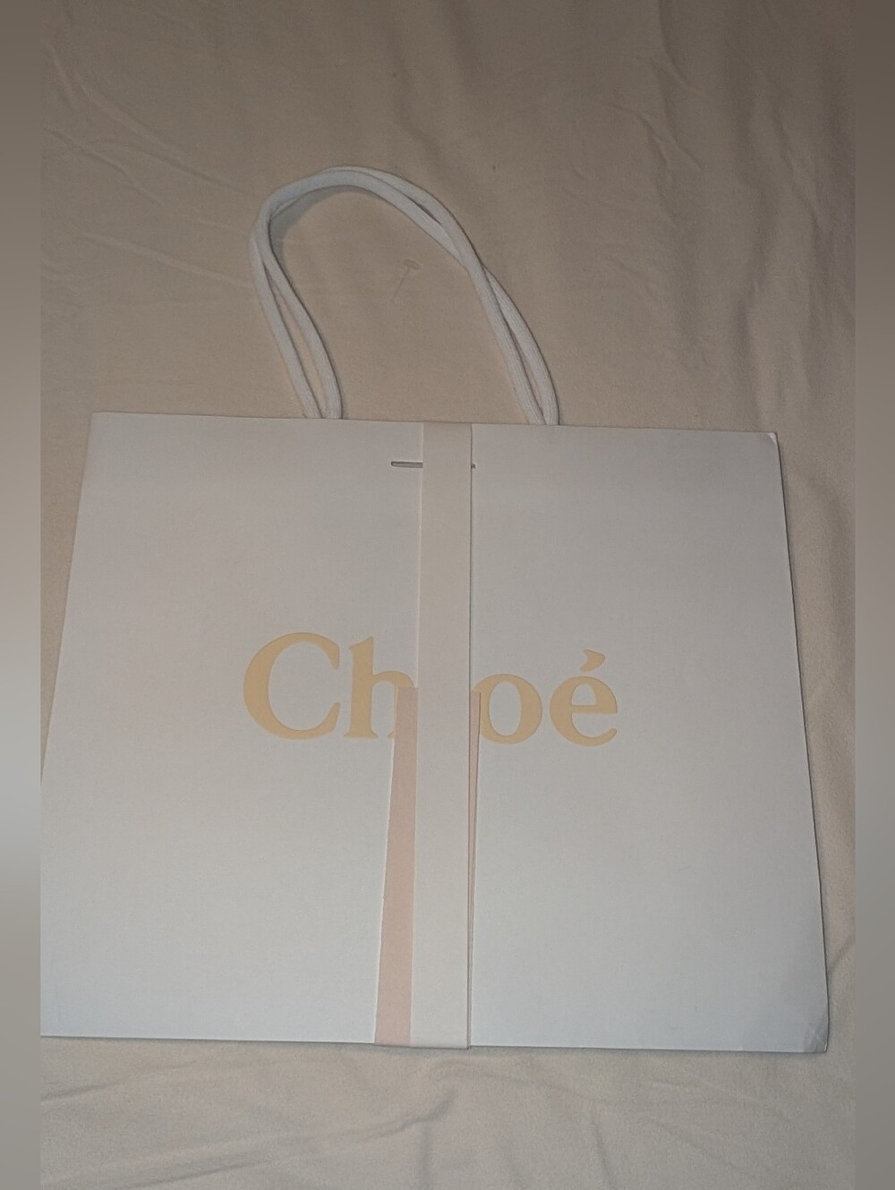 CHLOE Paper Luxury Shopping Gift Bag WHITE WITH GOLD BOW 13" X 14" X 5.5" NEW